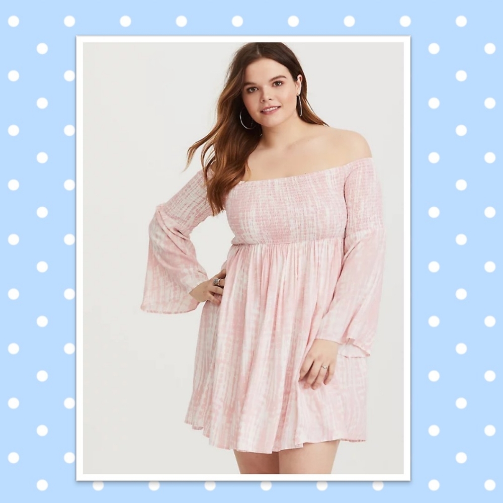 Torrid Pink & White Tie-Dye Smocked Mini Dress